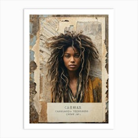 Vintage Card Design Featuring A Central Motif Of Natural Textured Hair Cascading Across An Aged Stu Art Print