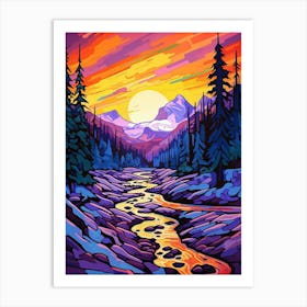 Mount Rainier National Park Retro Pop Art 5 Art Print
