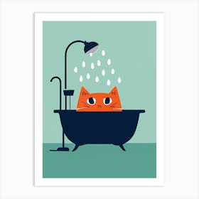 Cat In The Bath Minimal Illustration Art Print