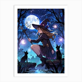 Witch And Cats Art Print