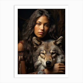 Muskogee Creek Native American Woman With A Wolf Art Print