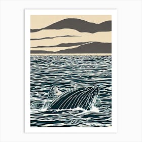 Gray Whale Linocut Art Print