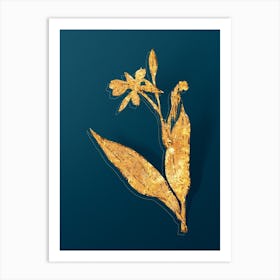 Vintage Bandana of the Everglades Botanical in Gold on Teal Blue Art Print