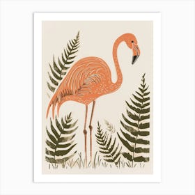 Lesser Flamingo And Ferns Minimalist Illustration 1 Art Print