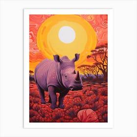 Sunset Geometric Pink Rhino 3 Art Print