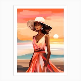 Illustration of an African American woman at the beach 123 Art Print