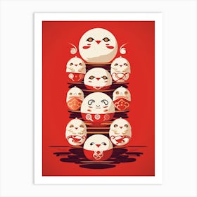 Daruma Dolls Japanese Illustration 10 Art Print