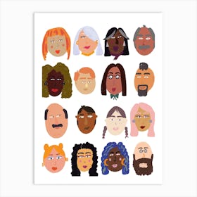 Faces and Races Illustration Art Print