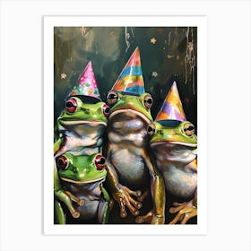 Frogs In Party Hats Painting Style 1 Art Print