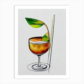 Chocolate MCocktail Poster artini 2 Minimal Line Drawing With Watercolour Cocktail Poster Art Print