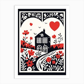 Heart & Home Black Red Art Print