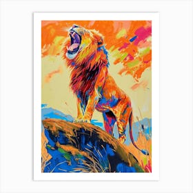 Masai Lion Roaring On A Cliff Fauvist Painting 4 Art Print