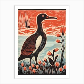 Vintage Bird Linocut Canvasback 1 Art Print