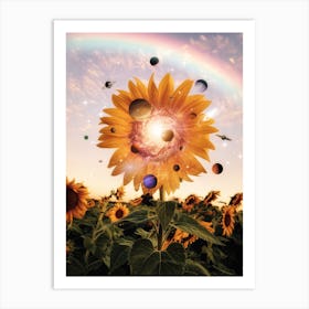 Sunflower And Solar System Planets Art Print