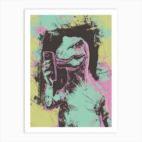 Dinosaur On The Phone Purple Graffiti Style 3 Art Print