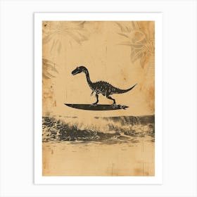 Vintage Amargasaurus Dinosaur On A Surf Board 4 Art Print