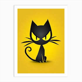 Black Cat On Yellow Background 1 Art Print