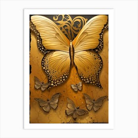 Golden Butterflies 11 Art Print