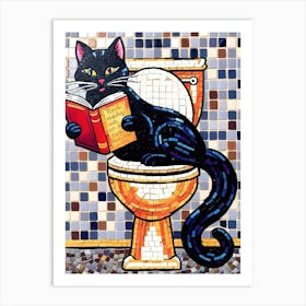 Black Cat Reading A Book Art Print