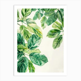 Green Leaves Watercolor Painting Art Print