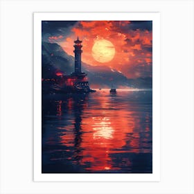 Sunset Lighthouse Art Print