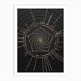 Geometric Glyph Symbol in Gold with Radial Array Lines on Dark Gray n.0133 Art Print