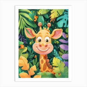 Cartoon Giraffe In The Jungle Art Print