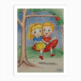 Two Girls On Swing Art Print