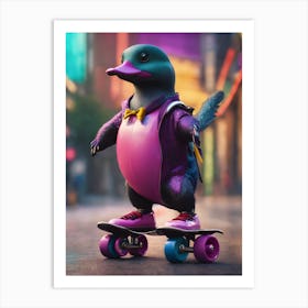 Penguin On Skateboard Art Print