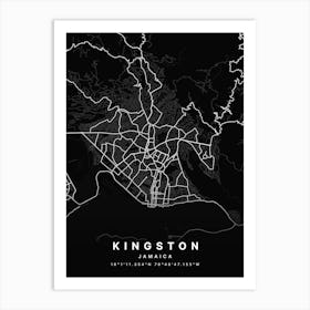 Kingston Saint Andrew Jamaica Black Map Art Print