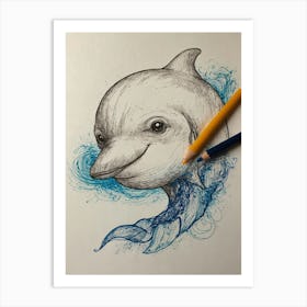 Dolphin Drawing 2 Art Print