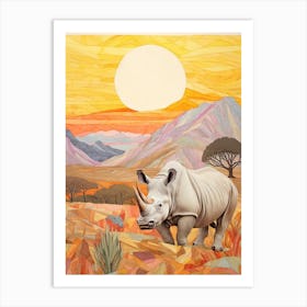Patchwork Rhino At Sunset Art Print