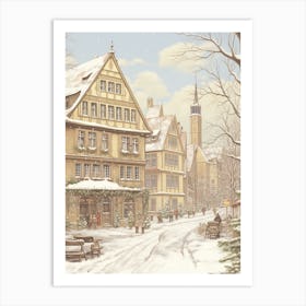 Vintage Winter Illustration Frankfurt Germany Art Print
