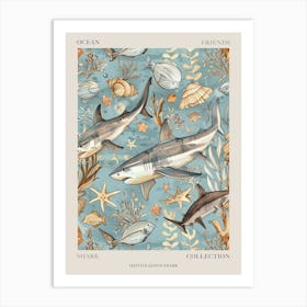 Pastel Blue Isistius Genus Shark Illustration Poster Art Print