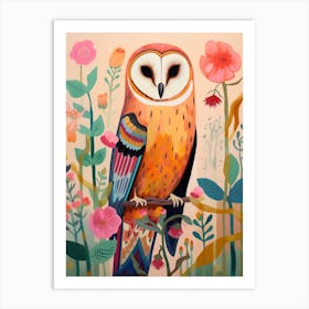 Pink Scandi Barn Owl 1 Art Print