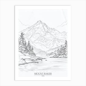 Mount Baker Usa Color Line Drawing 7 Poster Art Print