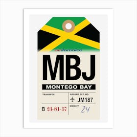 Montego Bay (MBJ) Jamaica Vintage Airline Luggage Tag Art Print