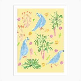 Joshua Tree Quail and Yucca Art Print