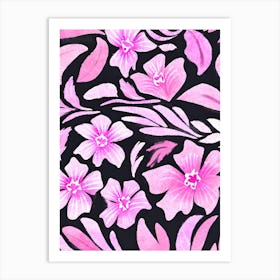 Pink Flowers On Black Art Print