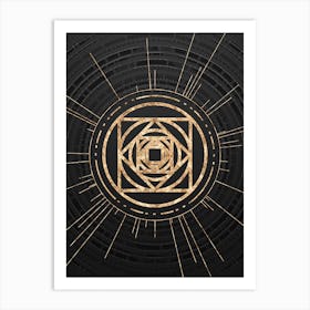 Geometric Glyph Symbol in Gold with Radial Array Lines on Dark Gray n.0277 Art Print