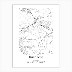 Kusnacht,Switzerland Minimalist Map Art Print