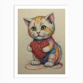 Cat Holding A Heart Canvas Print Art Print