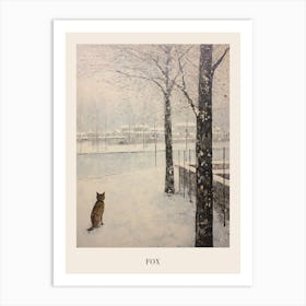 Vintage Winter Animal Painting Poster Fox 1 Art Print