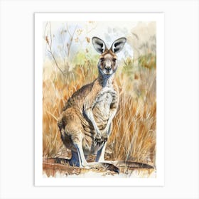 Kangaroo Pastel Watercolour 1 Art Print