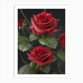 Red Roses At Rainy With Water Droplets Vertical Composition 8 Art Print