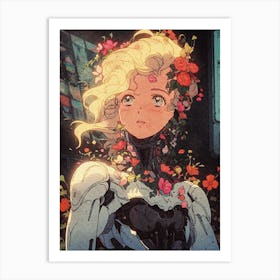 Anime Girl With Flowers Art Print