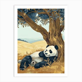 Giant Panda Laying Under A Tree Storybook Illustration 2 Art Print