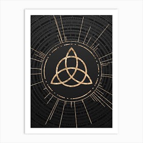 Geometric Glyph Symbol in Gold with Radial Array Lines on Dark Gray n.0158 Art Print