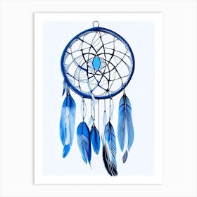 Dreamcatcher Symbol 3 Blue And White Line Drawing Art Print