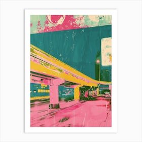 Tokyo Night Scene Pink Silkscreen 2 Art Print